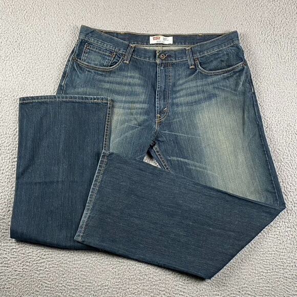 VTG Levi's 527 Men's 38x32 Boot Cut Low Rise Blue Distressed Denim Jeans - Picture 1 of 10